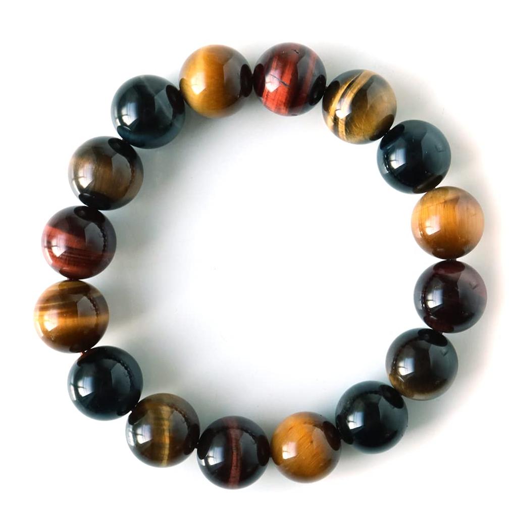 Natural Stone Power Stone Bracelet Tiger Eye for Men and Inner Circumference Women, 12mm, Approx. 16.5cm
