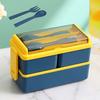 Lunch Box Compartment Design Easy Carrying Double Layer Microwave Safe Japanese Style Students Bento Box with Fork Spoon Daily Use