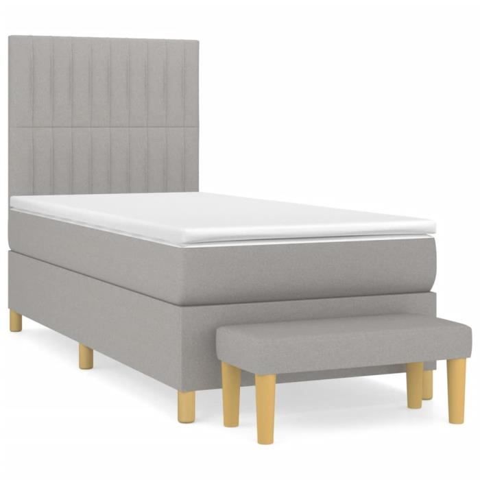 3137285 vidaXL Divan Bed with Mattress Light Grey 90x200 Cm Fabric.