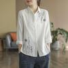 2024 Spring Women's Floral Embroidered Cotton Top - Simple, Artistic, Long Sleeve, Loose Fit