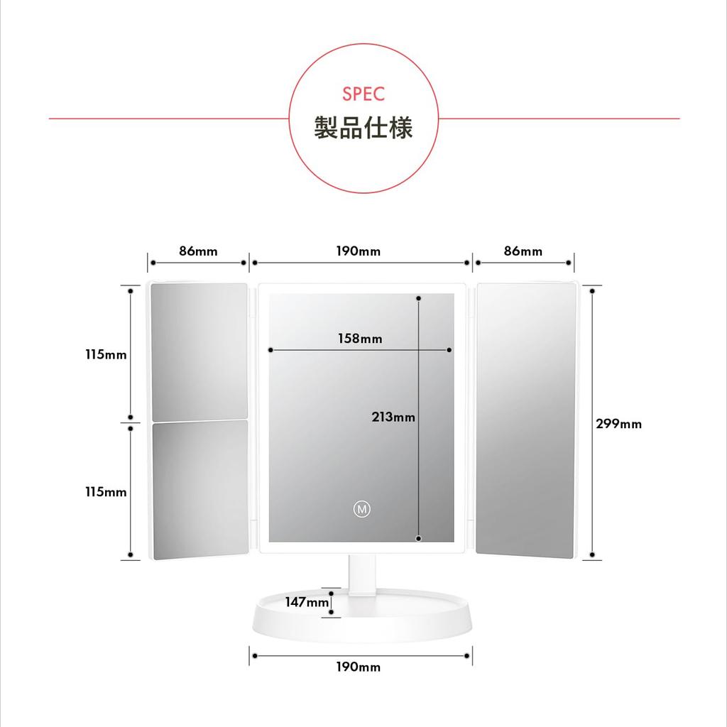 La Curie Actress 3 Color Light Desk Makeup LED 2x 3x Magnifying Brightness Touch Angle Foldable Desk Bright Japanese Instruction Manual LaCurie019