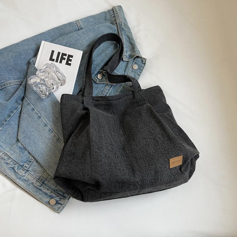 Commuter Large Capacity Denim Tote Bag Women Underarm Bag Work Shoulder Bag
