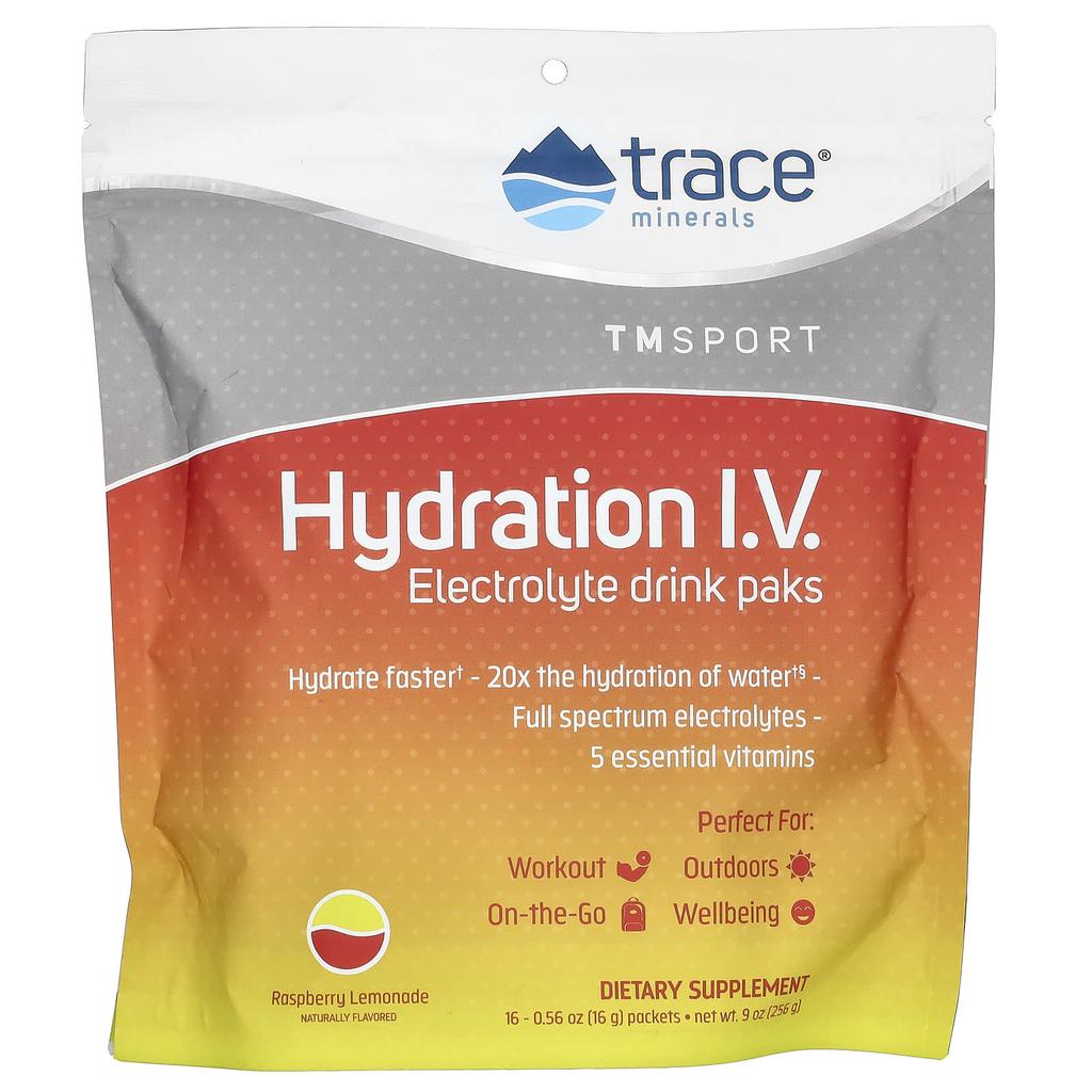 Trace, Hydration IV, Electrolyte Drink Pack, Raspberry Lemonade Flavor, 16 Packs, 0.56 Oz (16 G) Each