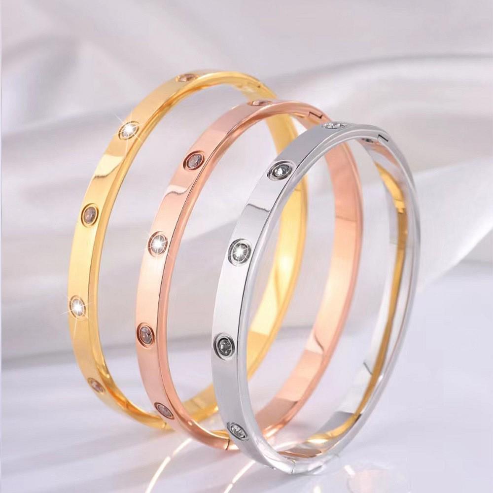 Trendy Ten-Diamond Titanium Steel Bracelet - High-End Starry Sky Design, Versatile Full Diamond Bangle Jewelry for Couples.