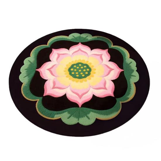 Yousheng Lotus Flower Floor Mat Round Living Room Rug Lotus Pattern Carpet with Non-Slip Backing for Home Office Bedroom Kitchen