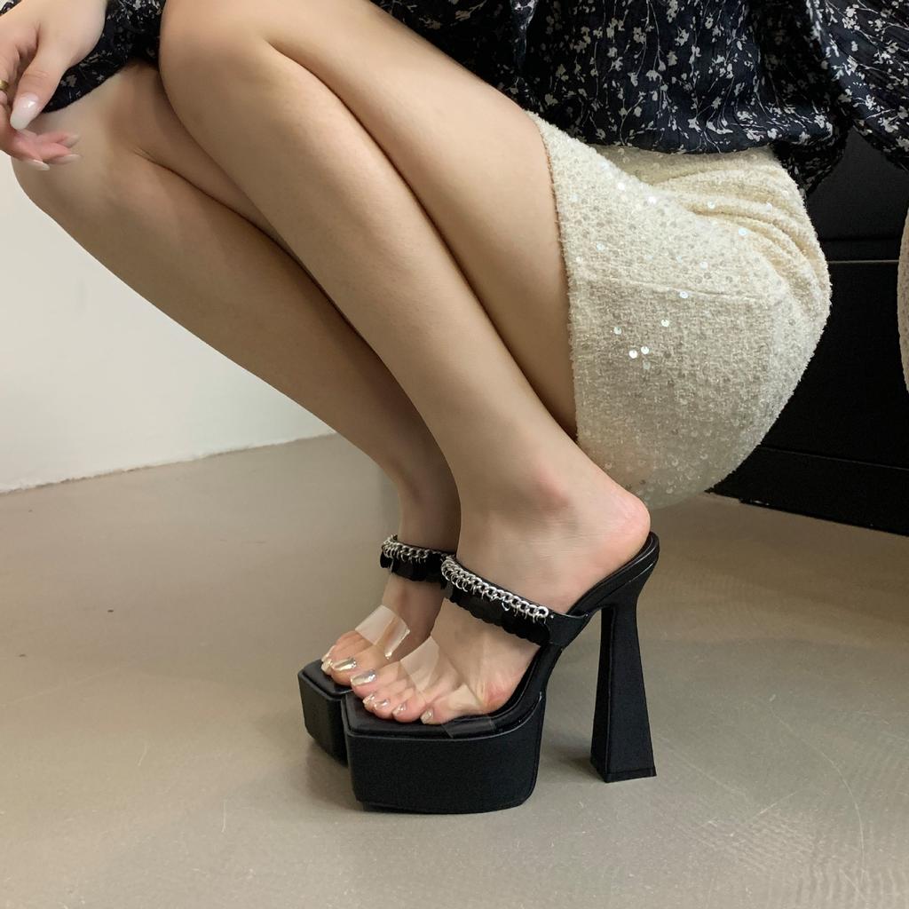 Ultra High Heels Women's Slippers Luxury Rhinestone Transparent PVC Sandals Platform Crystal Sandals for Women Nightclub Pumps