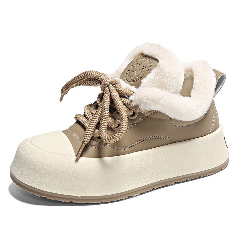 Флисовые утепленные кеды женские зима 2025 новые на толстой подошве маленькие белые туфли зимние пушистые женские туфли зимняя обувь сноубутсы хлопковые туфли
