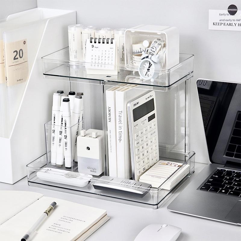 Transparent Desktop Double-Layer Storage Rack for Cosmetics and Bathroom Essentials