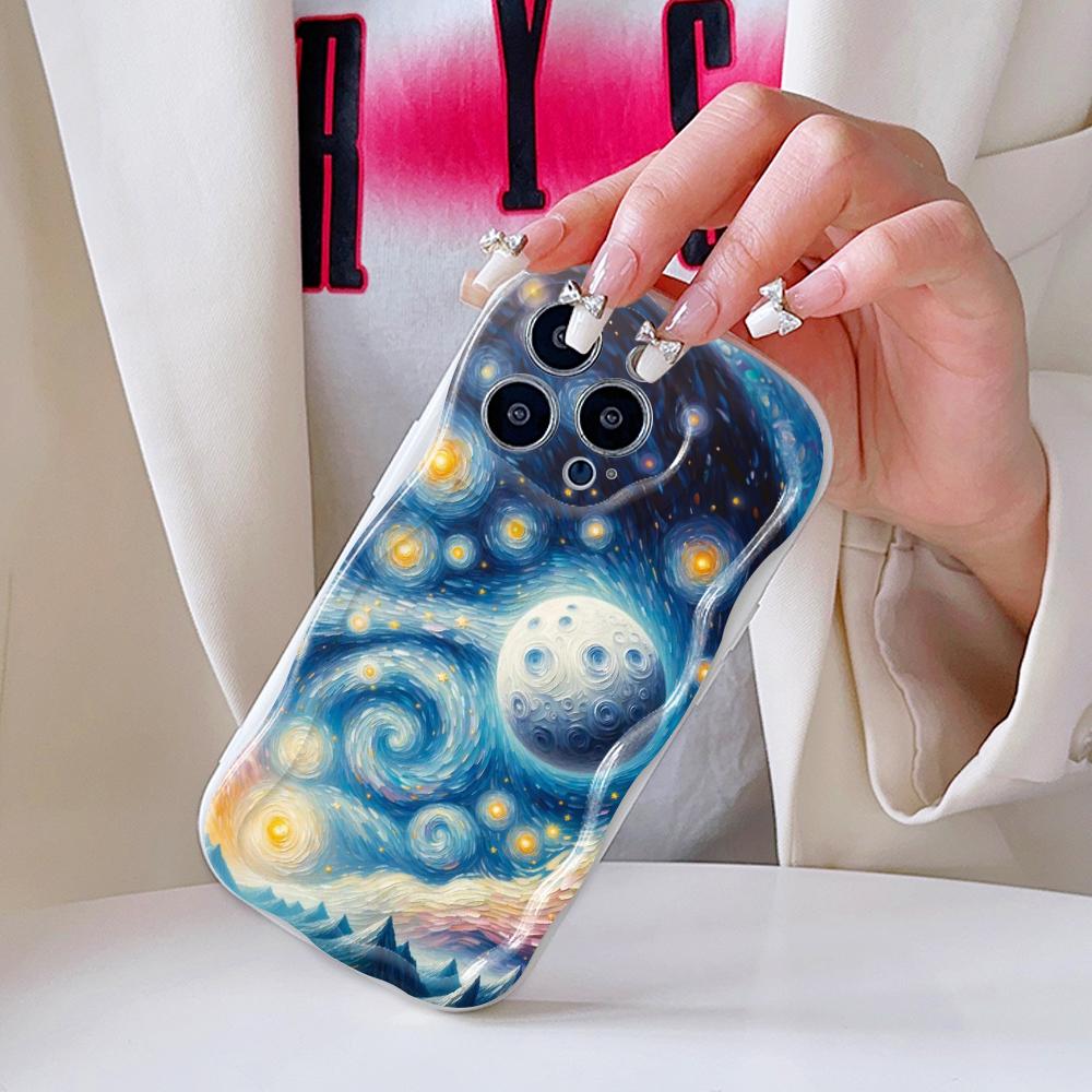For OPPO A17 A18 A38 A58 A98 Reno7 Z 8Z 8T 11F 11 Pro Realme 12 Lite 12 Pro C30 Painting Starry Night Sunset Cream Texture Soft Silicone Case