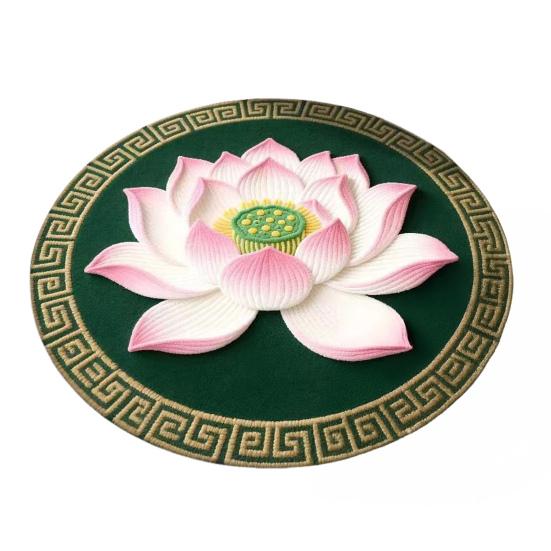 Yousheng Lotus Flower Floor Mat Round Living Room Rug Lotus Pattern Carpet with Non-Slip Backing for Home Office Bedroom Kitchen