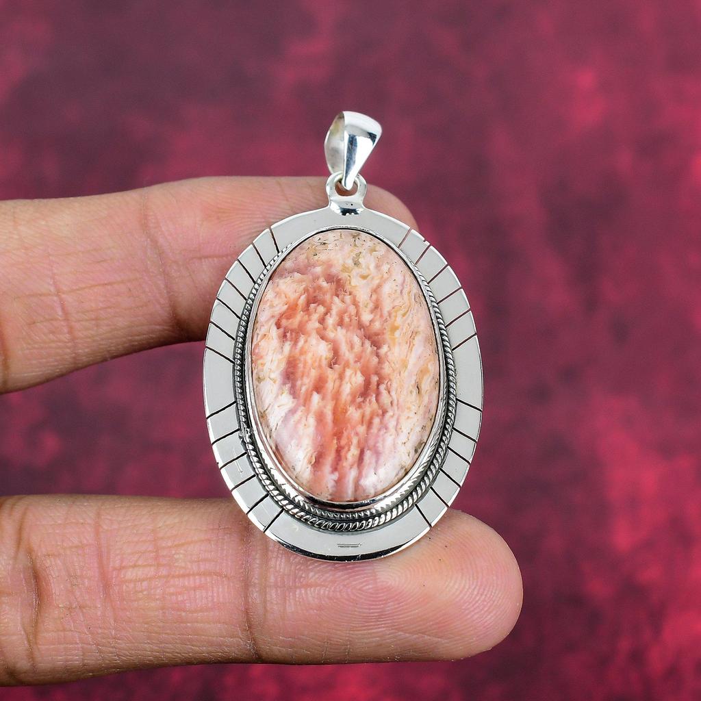 Rhodochrosite Jewelry, 925 Solid Sterling Silver Pendant, Handmade Gemstone Jewelry Pendant, For Memorial Day