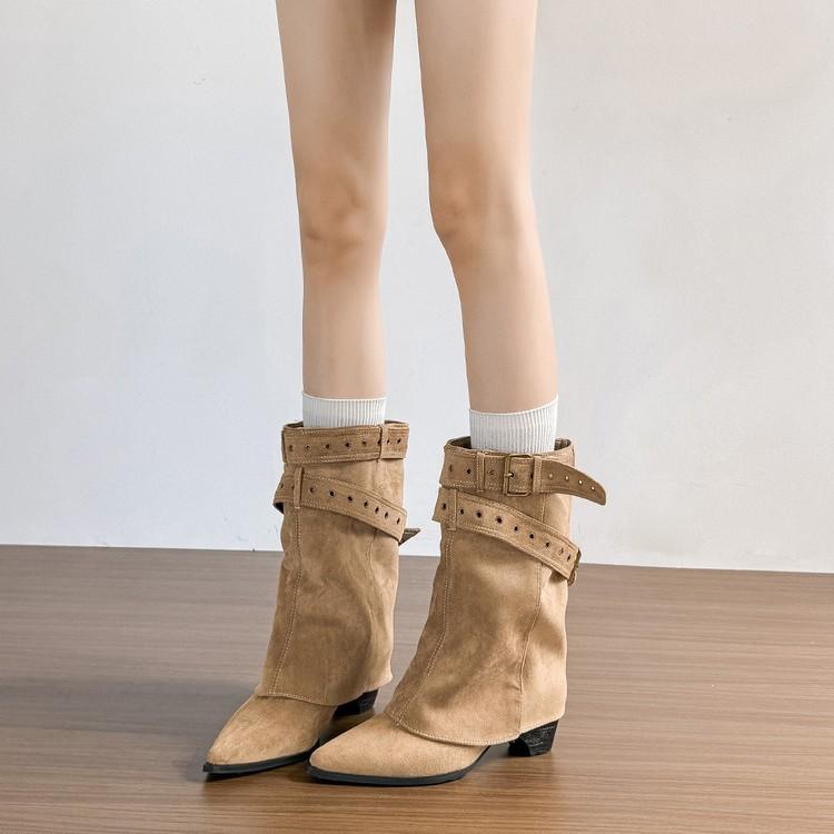 Soft Leather Version! Spice Girls Pants Short Boots Women's Coarse Heel Maillard Medium Boots Temperament Pointed Skinny Knight Martin Boots