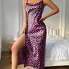 European and American Summer Women's Thin Ice Silk Fashionable and Sexy Leopard Print Backless Slit Suspender Dress