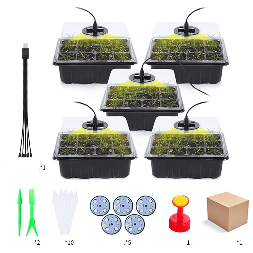 5pcs Seedling Tray with Led Grow Lights Plant Seed Starter Tray Kit Greenhouse Growing Trays with Light Useful Garden Tool