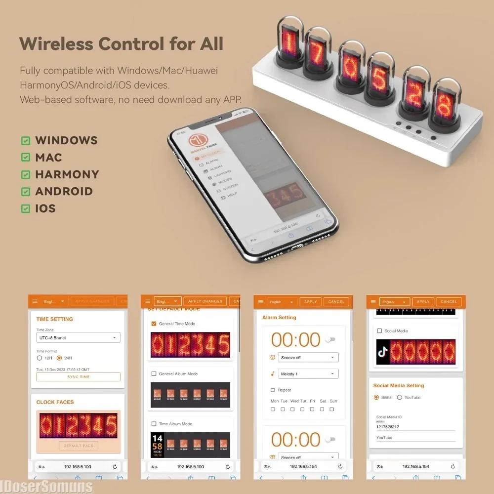 WIFI Mini IPS Nixie Tube Alarm Clock with Colorful RGB Lights Game Room Decoration Desktop Ornaments