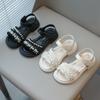 Girls Summer Sandals Chic for Wedding Party Pearls Beads Classic 2024 Princess New Kids Rubber Sandals Open Toes Soft Anti-skid
