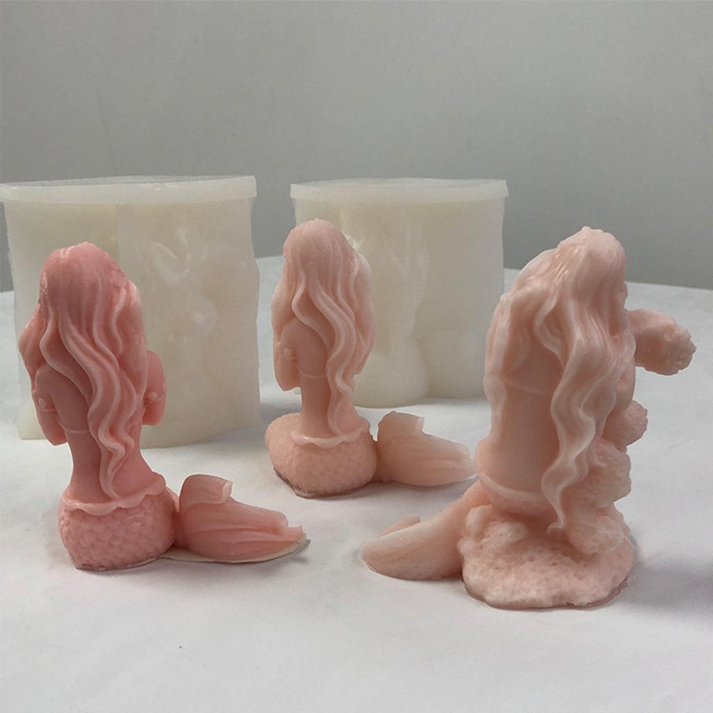3D Mermaids Shape Candle Mold Unique Mermaids Aromatherapys Gypsum Ornament Plasters Fragrances Stone Epoxy Molds DIY