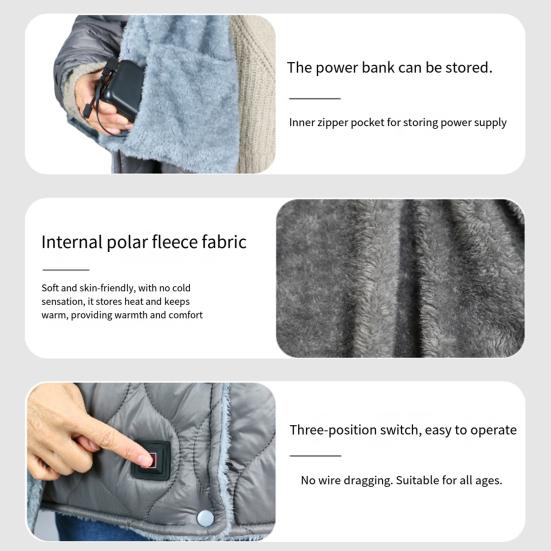 USB Rechargeable Heating Blanket Portable Heated Cape Electric Blanket with 3 Heat Levels 10 H Auto Shut-Off Overheat Protection