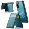 For Samsung Galaxy S21 FE 5G Leather Back Cover Compatible with MagSafe JEEHOOD J06 Phone Case with Card Bag RFID Blocking