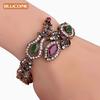 Blucome Latest Vintage Women Party Bangles Red Acrylic Resin Lily Flower Bracelets Full Crystals Turkish Bijuterias Hand Jewelry