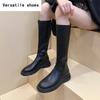 Winter Cotton Women's High Boots Fashion Soft Leather Back Zippers Long Botas Ladies Comfort Short Plush Knee High Booties