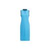 Neo Solid Color Side Button Round Neck Sleeveless Dress Women Dresses Blue HN0014
