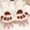 Cute Plush Cat Paw Gloves Thickened Fleece Warm Winterproof Half-finger Gloves Comfortable Soft Fabric Gloves for Adults Children