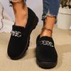 Chain Decor Thick Plush Flats Shoes for Women Winter Comfort Warm Casual Shoes Woman Solid Color Soft Sole Slip On Loafers