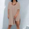 Women Plus Size 2 Piece Outfits Side Split Short Sleeve Tunic Tops And Skinny Biker Shorts Sets Summer Lounge Tracksuit