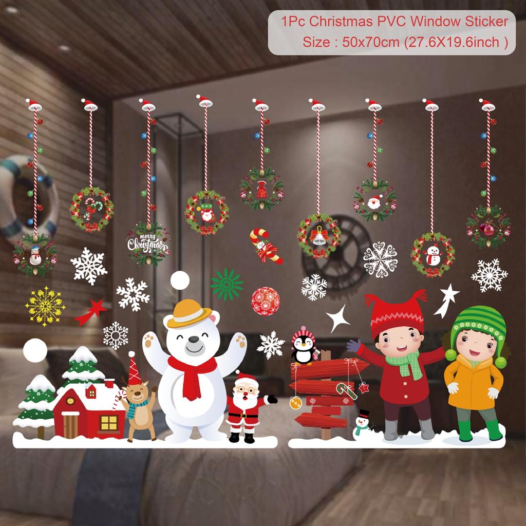 Cartoon Christmas Window Glass Stickers 2025 Christmas Decoration for Home Living Room Wall Decor 2025 Happy New Year Stickers