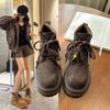 2025 Autumn and Winter New Thick Heel Round Head Lace-up Short Boots Thick-soled Retro Small British Style Heightened Martin Boots