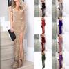 European & American Sexy V-Neck Sequin Slit Evening Dress for Women