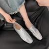 Women Flat Shoes Comfort Flats Slip On Silver Beige Simple Shoes Spring Autumn Soft Loafers Square Toe