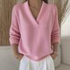 2025 Knitted V-neck Loose Sweater Autumn and Winter New Solid Color Casual Fashion Women's Sweater