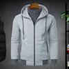 Men Autumn Winter Coat with Hood And Dual Pockets Zipper Closure Drawstring Colorblock