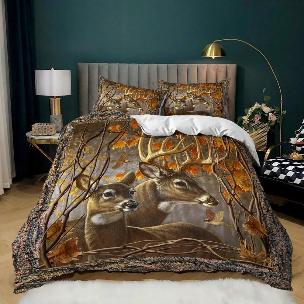 Home Bedding Single Double Bed Full Size Deer Print Pillowcase and Quilt Cover Bedding Home Decoration Bedding Large Bed Quilt Cover Full Size