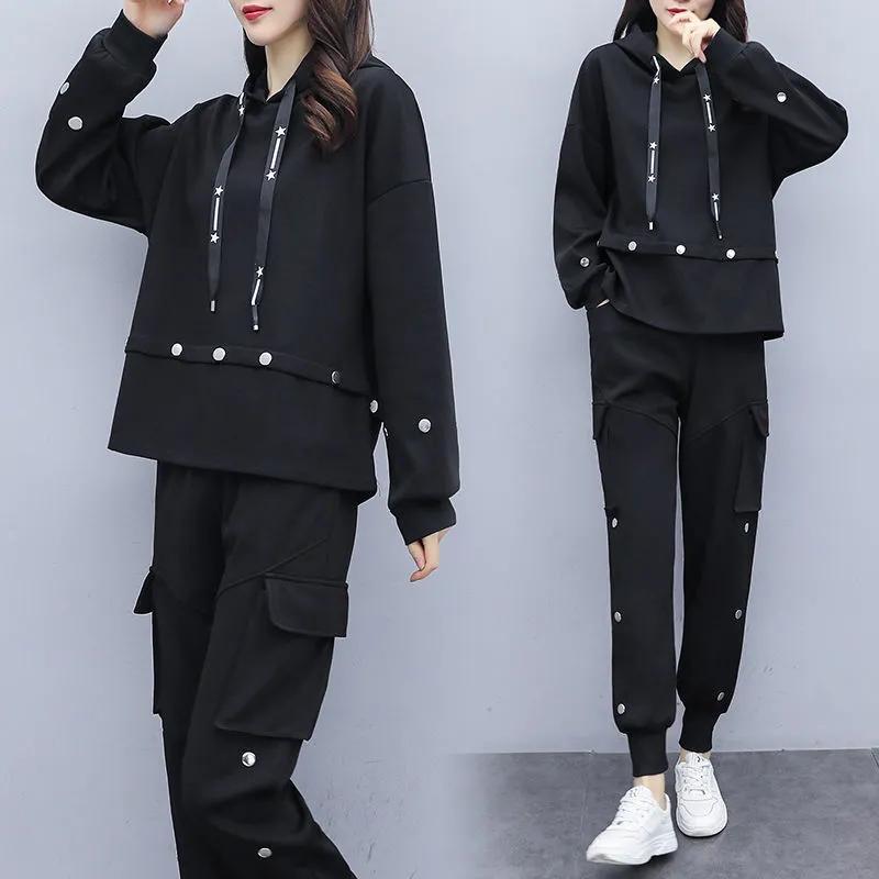 Casual Sports Suit Women's Autumn and Winter Fat Sister Loose and Thin All-match Large Size Western Style Age-reducing Fashion Two-piece Suit