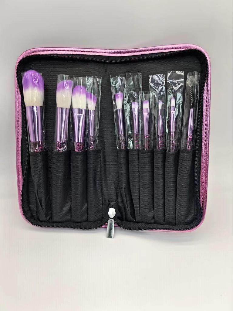 Crystal Handle 10-Piece Makeup Brush Set with Glitter, Fiber Hair for Face & Eye