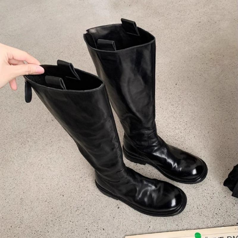 Knee High Boots Women Short Plush Snow Shoes Chunky Chelsea Retro Soft Leather Goth 2024 Trend Autumn Winter Fur New Botas Mujer