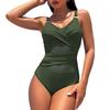 Women Monokini Deep V-Neck Sleeveless Slim Fit One-piece Bikini Solid Color Mesh Splicing