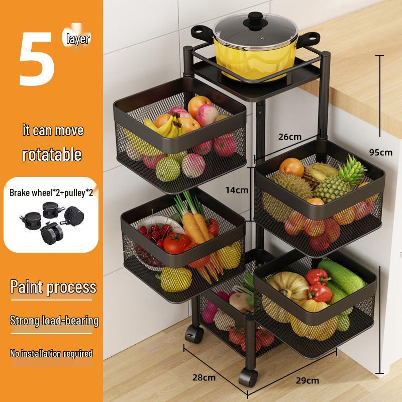 Rotating Multi-Layer Storage Rack for Fruits & Vegetables - No Installation Needed