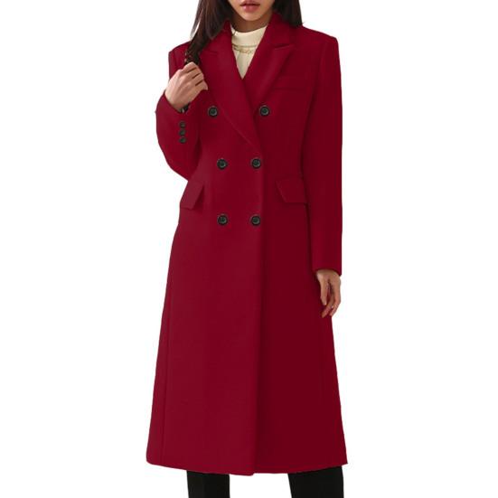 Women Fall Winter Coat Double-breasted Turn-down Collar Loose Solid Color Long Sleeve Button Decor Thickened Warm Windproof Lady OL Commute