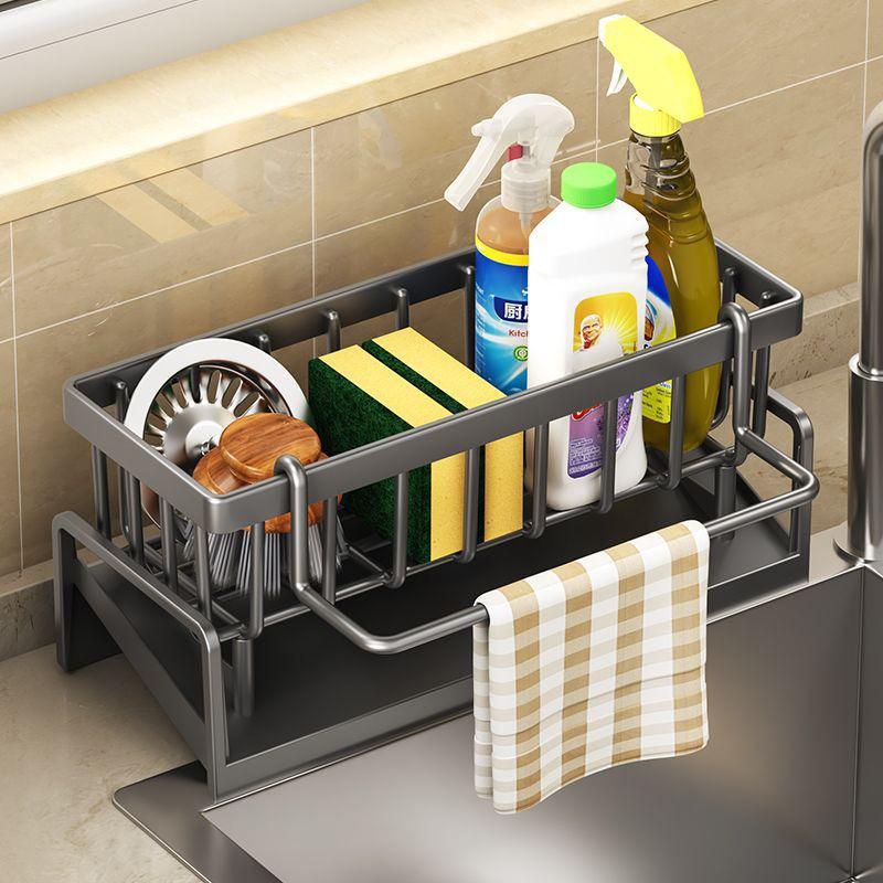 Kitchen Sink Drain Rack Organizer Stainless Steel Self-draining Sink Shelf Soap Sponge Holder Dishcloth Towel Rack Filter Basket