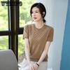 Summer Women's Clothing Mom New Solid Color Short Sleeve T-shirt Knitted Round Neck Loose Thin Top