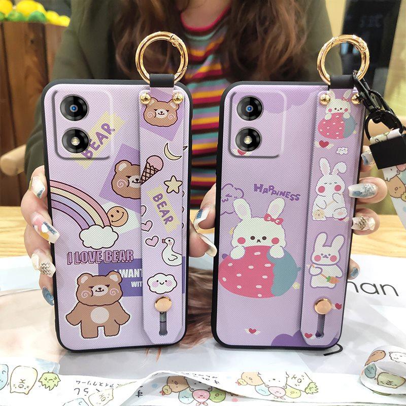 Ring Cartoon Phone Case For MOTO E13 Dirt-resistant Kickstand Waterproof Shockproof Wristband Cute Anti-knock Anti-dust