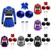 Kids Girls Cheerleader Uniform Costume Outfits Long Sleeve Crop Tops with Skirt Pompoms Socks