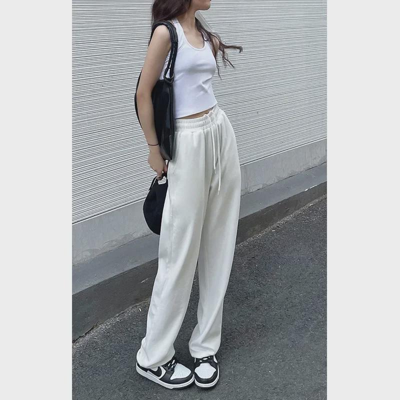 Gray Women's Slim-Fit High-Waist Drawstring Sweatpants - European & American Trend, Casual Loose Fit for Spring 2024