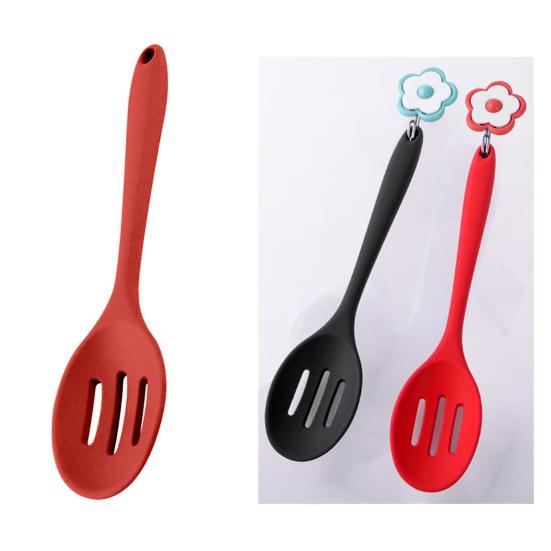 Durable Anti-rust Wear-resistant Ergonomic Handgrip Dining Silicone Non Stick Oval Spoon for Dorm Fruit Spoon