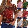 Women's Fashionable Casual Short Sleeve Christmas Print Round Neck Pullover Top