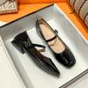 Fashion Red Little Leather Shoes for Women 2025 Spring Autumn Shallow Mouth Square Head Pumps Low Heel One Word Straw Mary Jane Shoes